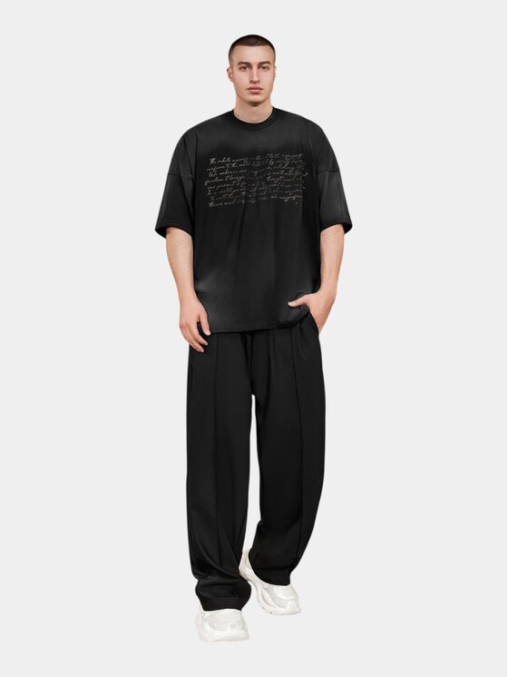 MADE BY SOCIETY MADE BY SOCIETY T-Shirt Tricou OLIVE SCHEMATIC - T17102 Czarny Basic Fit
