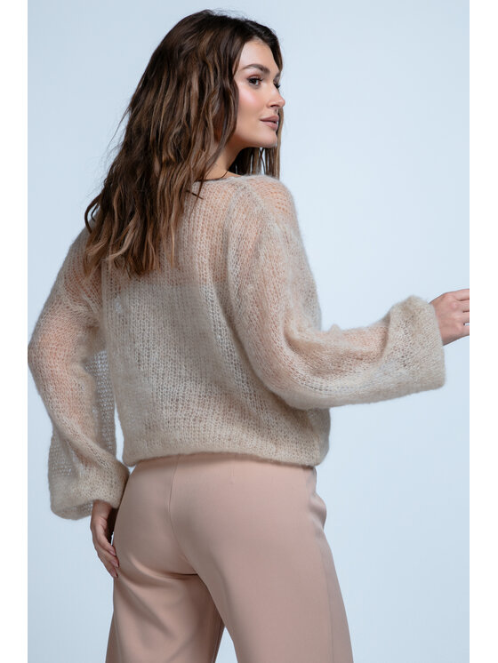 Fobya Fobya Sweter F1853 Beżowy Regular Fit