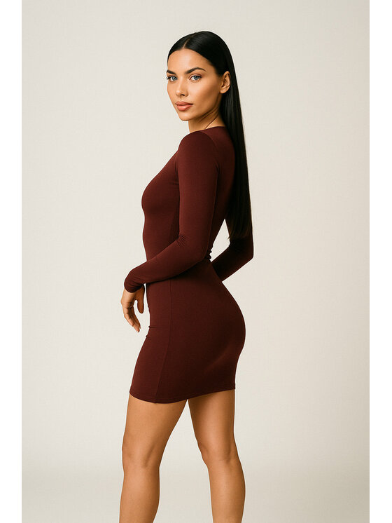 Nudyess Nudyess Sukienka dzianinowa Sharon mini Bordowy Fitted Fit