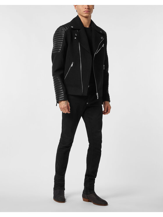 PHILIPP PLEIN PHILIPP PLEIN Chiodo di pelle 25551 Nero Regular Fit