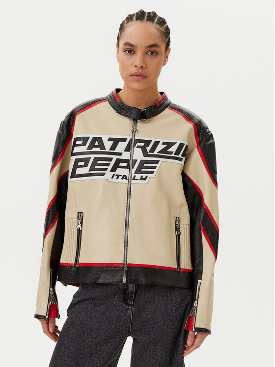 Patrizia Pepe Giacca di pelle 8O0161 L142 J4G2 Beige Regular Fit, taglia : OS