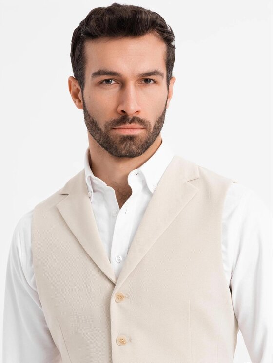 Ombre Ombre Kamizelka garniturowa OM-BLZV-0145 Beżowy Slim Fit
