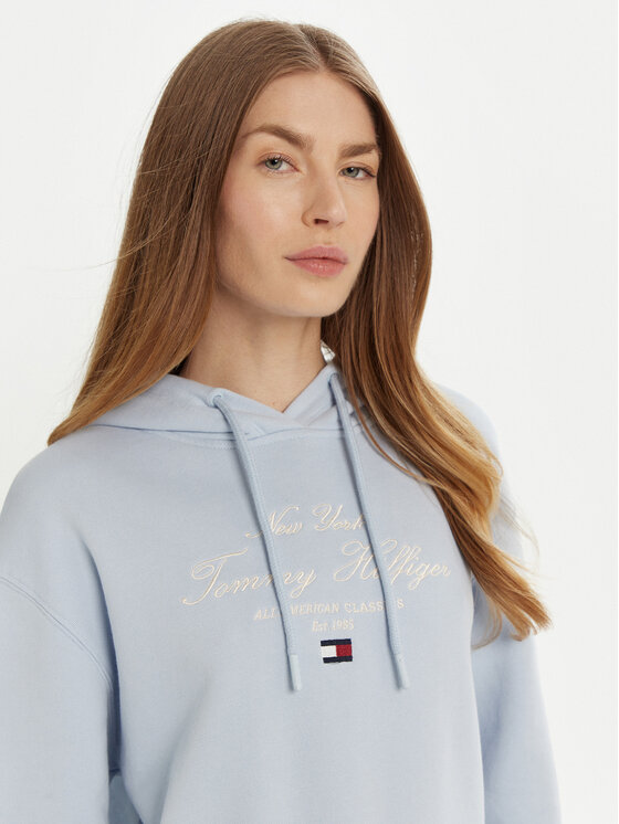 Tommy Hilfiger Tommy Hilfiger Bluză Modern Script Graphic WW0WW43842 Albastru celest Regular Fit