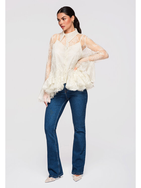 Ombre Ombre Koszula OW-SH-E0003 Beżowy Loose Fit