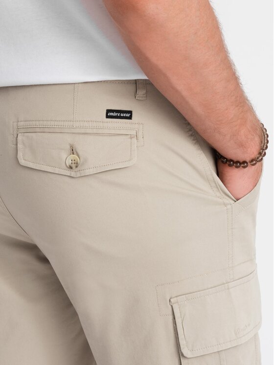 Ombre Ombre Szorty materiałowe OM-SRCG-0133 Beżowy Cargo Fit