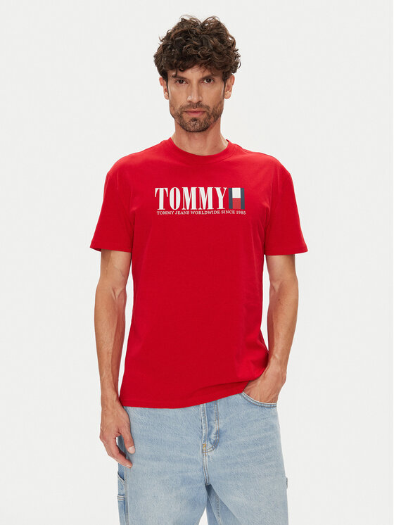 Tommy Jeans T-shirt Dna Flag DM0DM21941 Rosso Regular Fit, taglia : XS