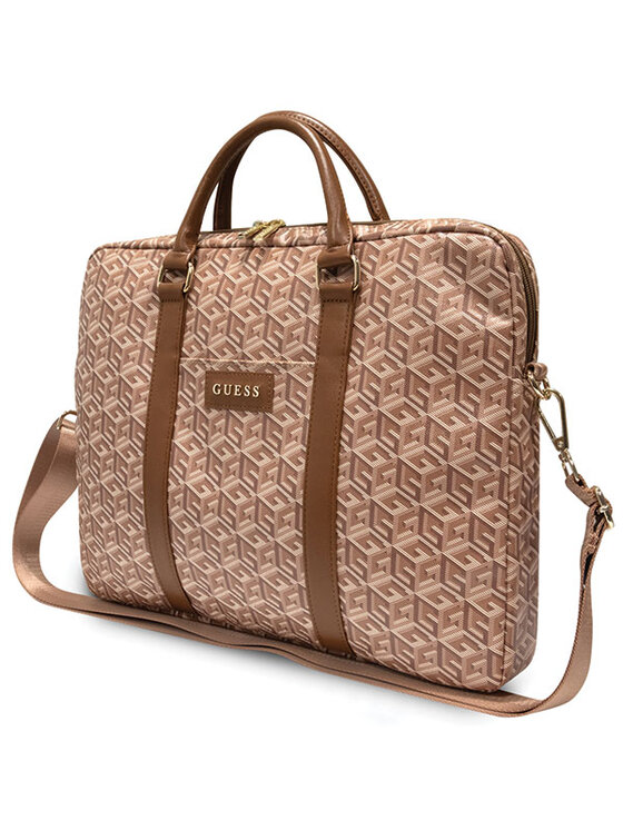 Guess Guess Torba na laptopa GCube Stripes Brązowy