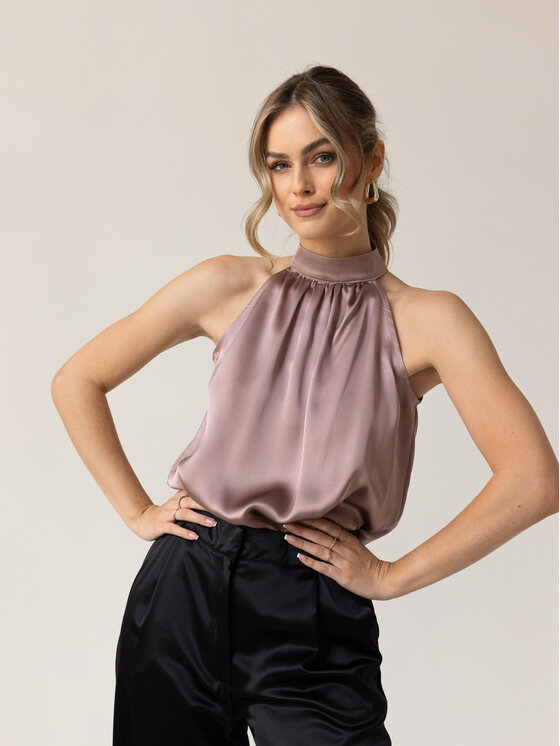 Cat&Cat Cat&Cat Top jedwabny z dekoltem typu halter Różowy Regular Fit