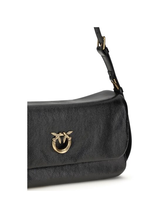 PINKO PINKO Torebka Black Calf Leather Bos Taurus Shoulder Czarny