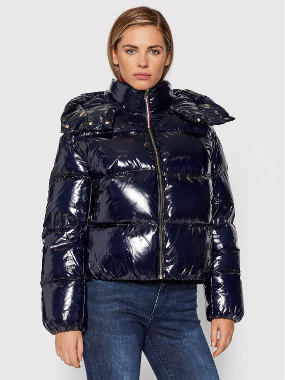 Tommy Hilfiger Tommy Hilfiger Пуховик Glossy WW0WW32803 Cиній Regular Fit