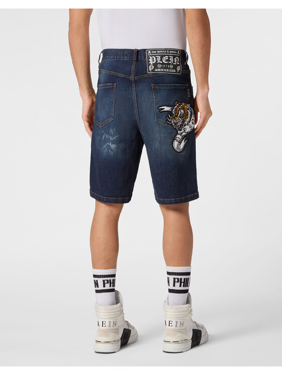 PHILIPP PLEIN PHILIPP PLEIN Džínové šortky 19287 Světle modrá Loose Fit