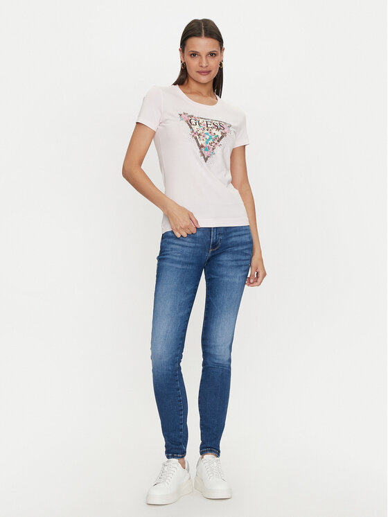 Guess Guess Majica Cherry Flower W4YI26 J1314 Roza Slim Fit