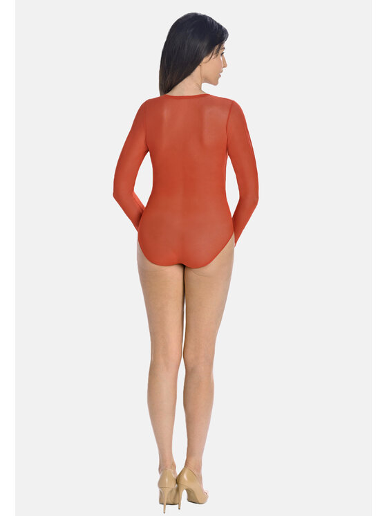 Teyli Teyli Body damskie siateczkowe Ero Czerwony Regular Fit