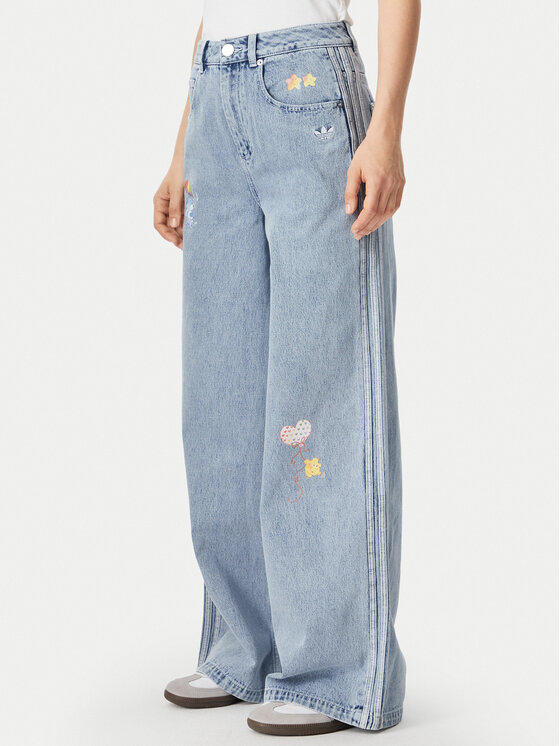 adidas Blugi Care Bear High Rise KQ6748 Albastru deschis Wide Leg