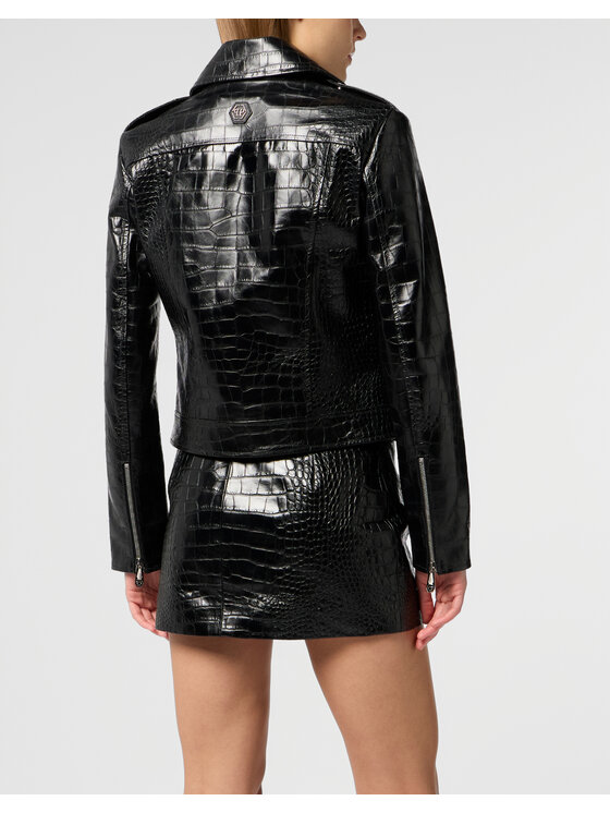 PHILIPP PLEIN PHILIPP PLEIN Kurtka skórzana 29067 Czarny Slim Fit