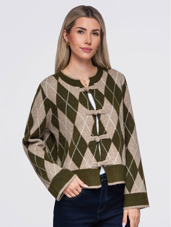 Ombre Ombre Kardigan OW-SW-E0035 Zelená Regular Fit