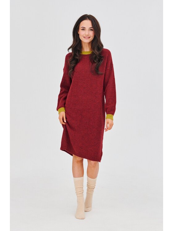 NAOKO NAOKO Úpletové šaty Burgundy Beat Bordó Regular Fit