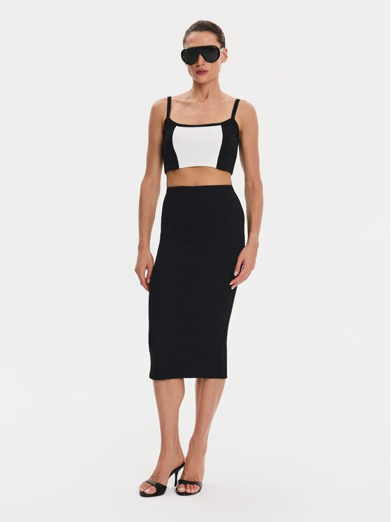 Nudyess Nudyess Top Alex z prążka Czarny Slim Fit