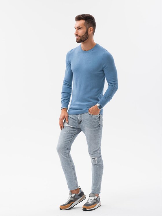 Ombre Ombre Sweter OM-SWBS-0106 Niebieski jasny Regular Fit