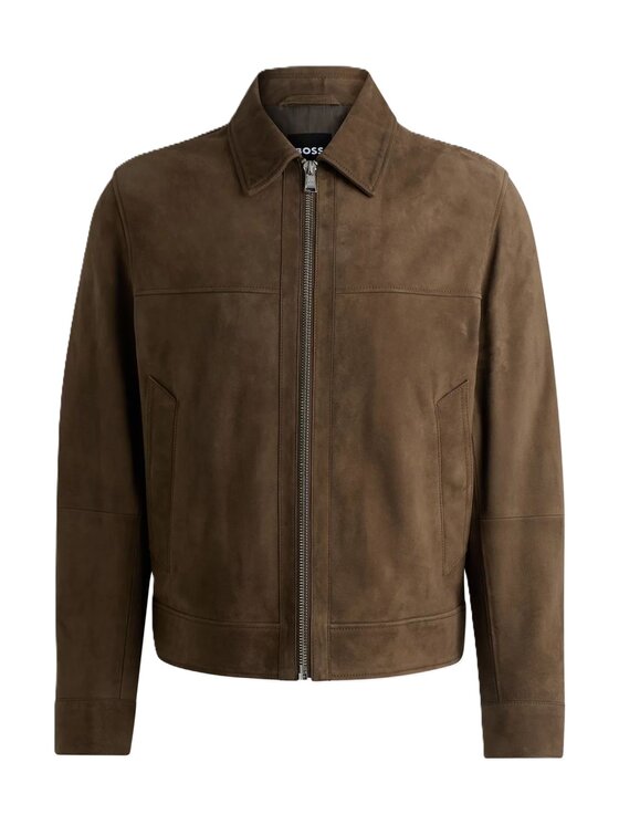 BOSS Giacca di pelle Giubbotto Marrone Regular Fit
