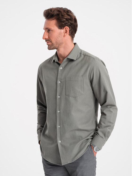 Ombre Ombre Košile OM-SHCS-0148 Khaki Regular Fit