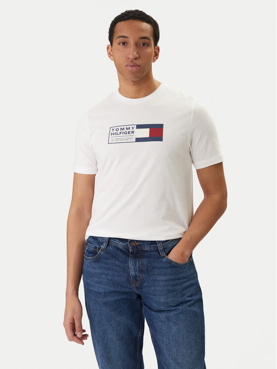 Tommy Hilfiger Tricou Brand Love Box MW0MW42366 Alb Regular Fit