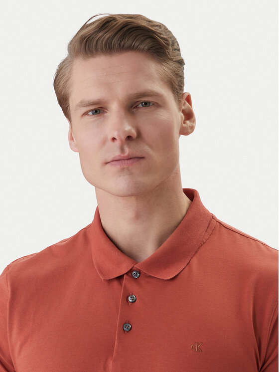 Calvin Klein Calvin Klein Тениска с яка и копчета LV04LF200G Оранжев Slim Fit
