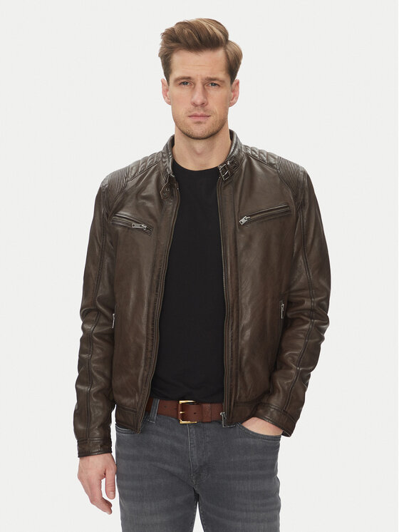 Serge Pariente Giacca di pelle Maciej Marrone Regular Fit, taglia : 3XL