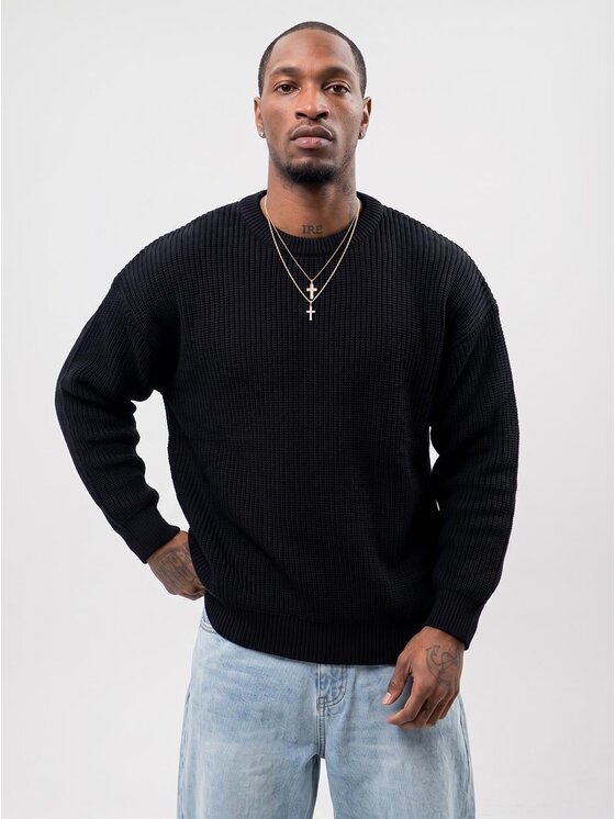 Jigga Wear Jigga Wear Sweter Luźny wygodny 132249 Czarny Regular Fit
