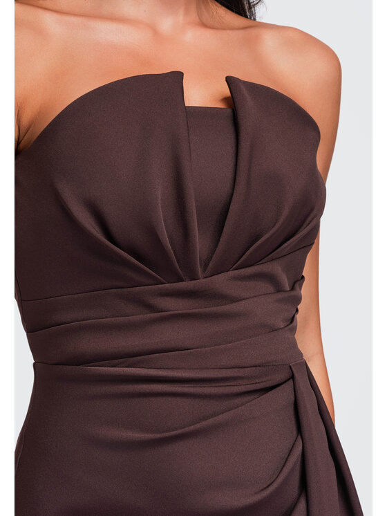 Ombre Ombre Sukienka wieczorowa LA-OM-DLR338 Brązowy Slim Fit