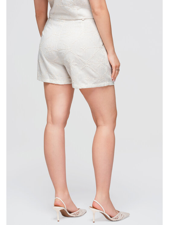 Ombre Ombre Szorty materiałowe OW-ST-E0019 Kremowy Relaxed Fit