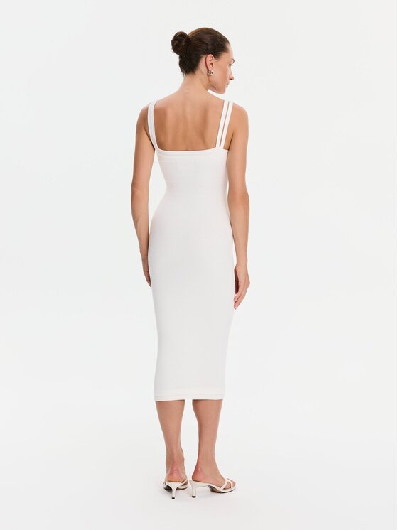 Nudyess Nudyess Sukienka codzienna Lisa z prążka Kremowy Slim Fit
