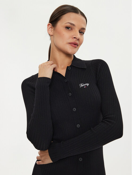 Tommy Jeans Tommy Jeans Rochie tricotată Script DW0DW18481 Negru Slim Fit