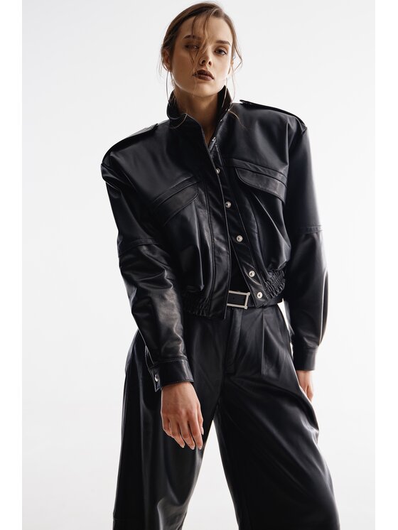 Mimika Mimika Kurtka skórzana bomber n^7 absolute black Czarny Relaxed Fit