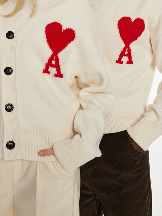 AMI PARIS AMI PARIS Kardigán BFUKC002018 Ekru Regular Fit