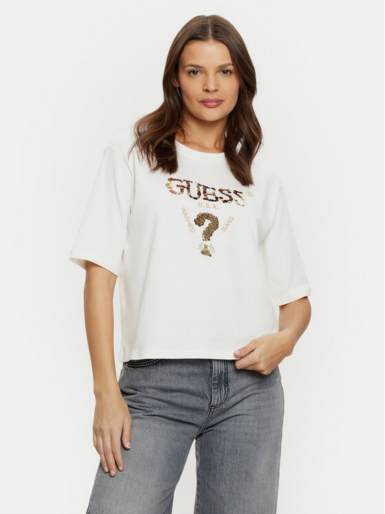 Guess T-krekls V4YI06 I3Z14 Écru Boxy Fit