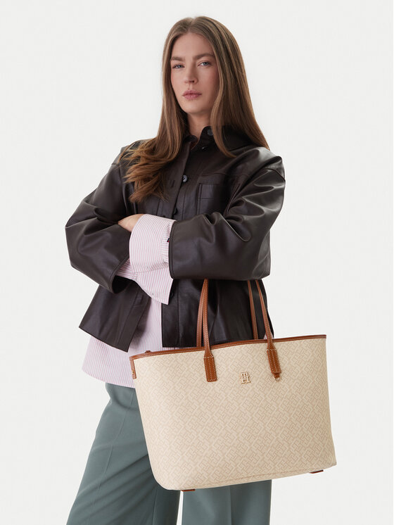 Tommy Hilfiger Kabelka Th Monoplay Tote Le AW0AW17416 Béžová