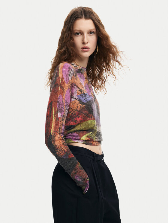 Desigual Pulover Camo Petals 24WWJF75 Colorat Regular Fit