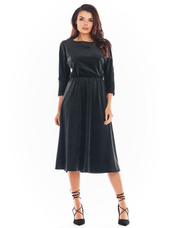 Awama Awama Sukienka dzianinowa A407 Czarny Basic Fit