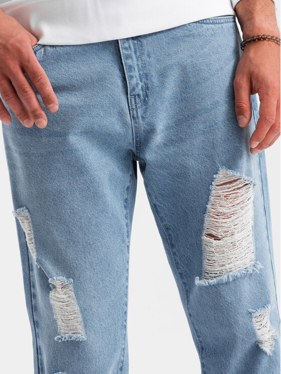 Ombre Ombre Jeansy OM-PADP-0175 Niebieski Tapered Fit