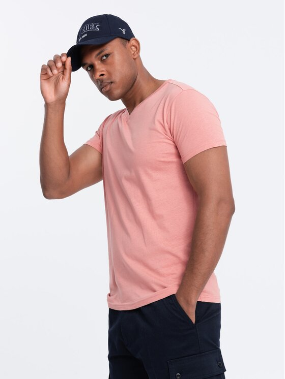 Ombre Ombre T-Shirt OM-TSBS-0145 Różowy Regular Fit