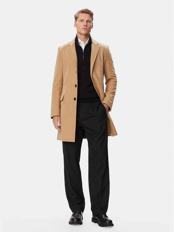 HUGO HUGO Płaszcz wełniany 50569210 Beżowy Slim Fit