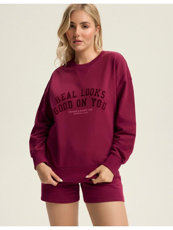 Esotiq Esotiq Bluza 43787 Bordowy Baggy Fit