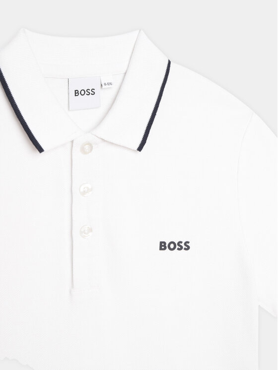 BOSS Boss Тениска с яка и копчета J25P26 S Бял Regular Fit