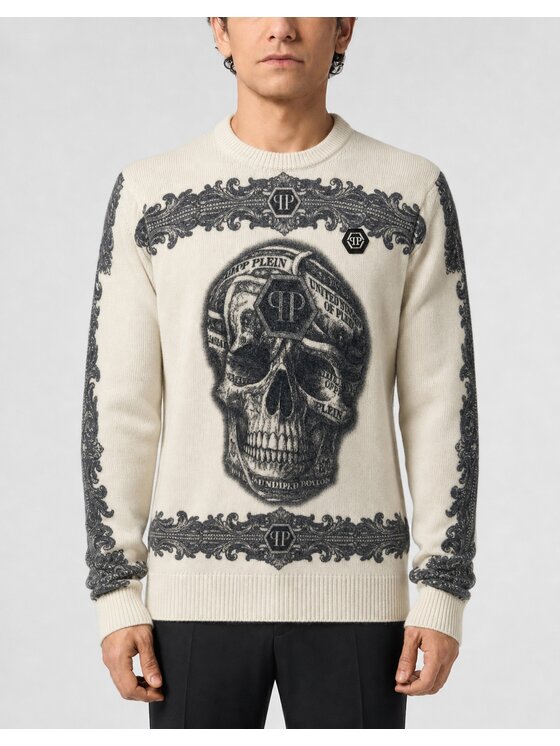 PHILIPP PLEIN PHILIPP PLEIN Sveter 31398 Biela Regular Fit