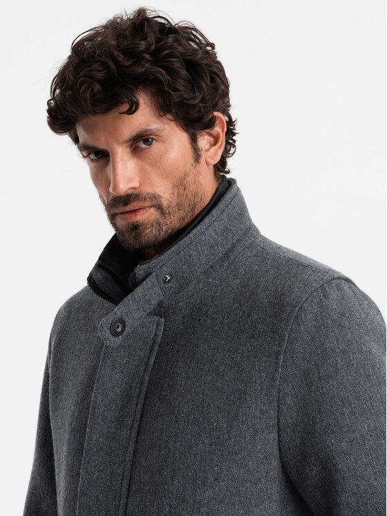 Ombre Ombre Płaszcz OM-COWC-0116 Szary Regular Fit