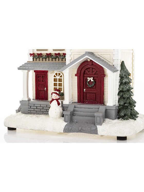 MIAhome MIAhome Dekoracja domek LED 26,5x23,5x14 cm z werandą i bałwankiem Biały