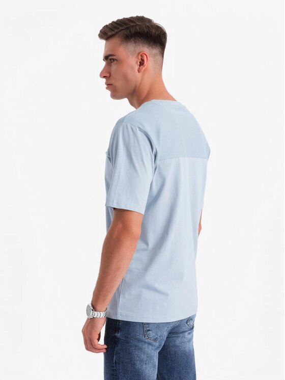 Ombre Ombre T-Shirt OM-TSCT-0171 Niebieski Loose Fit