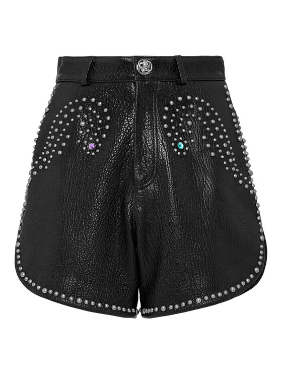 PHILIPP PLEIN PHILIPP PLEIN Szorty skórzane 4211 Czarny Short Fit
