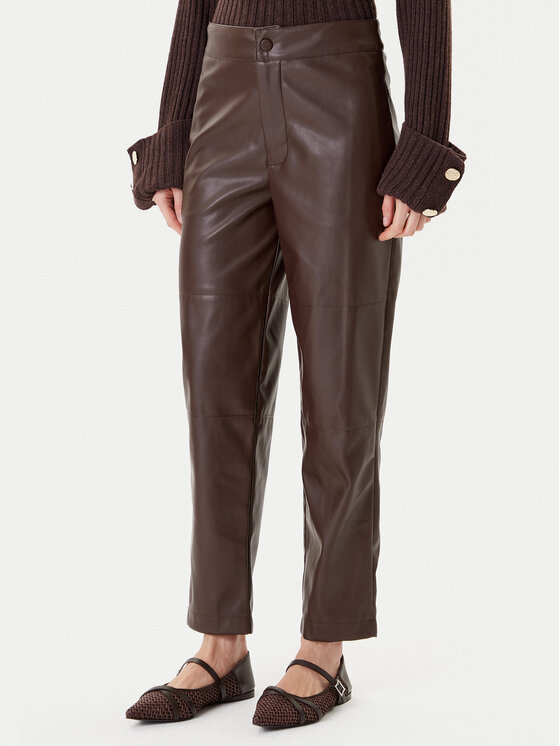 TWINSET TWINSET Kalhoty z imitace kůže 252TP2091 Hnědá Straight Fit